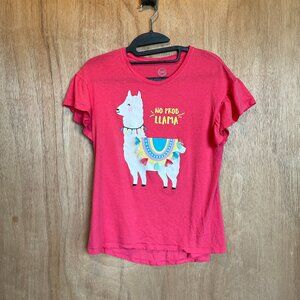 Wonder Nation No Prob Llama Coral Ruffle Short Sleeve T-Shirt Tee Girls XXL (18)